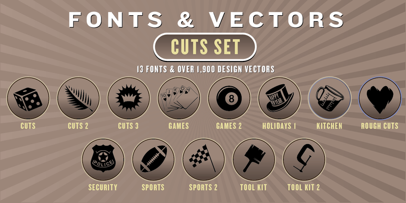 CUTS COMBO SET: 13 Fonts + 1,900 Vector Designs - altemusfonts