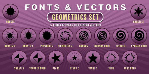 GEOMETRICS COMBO SET: 17 Fonts + 2,000 Vector Designs - altemusfonts