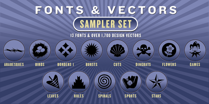 SAMPLER COMBO SET: 13 Fonts + 1,700 Vector Designs - altemusfonts